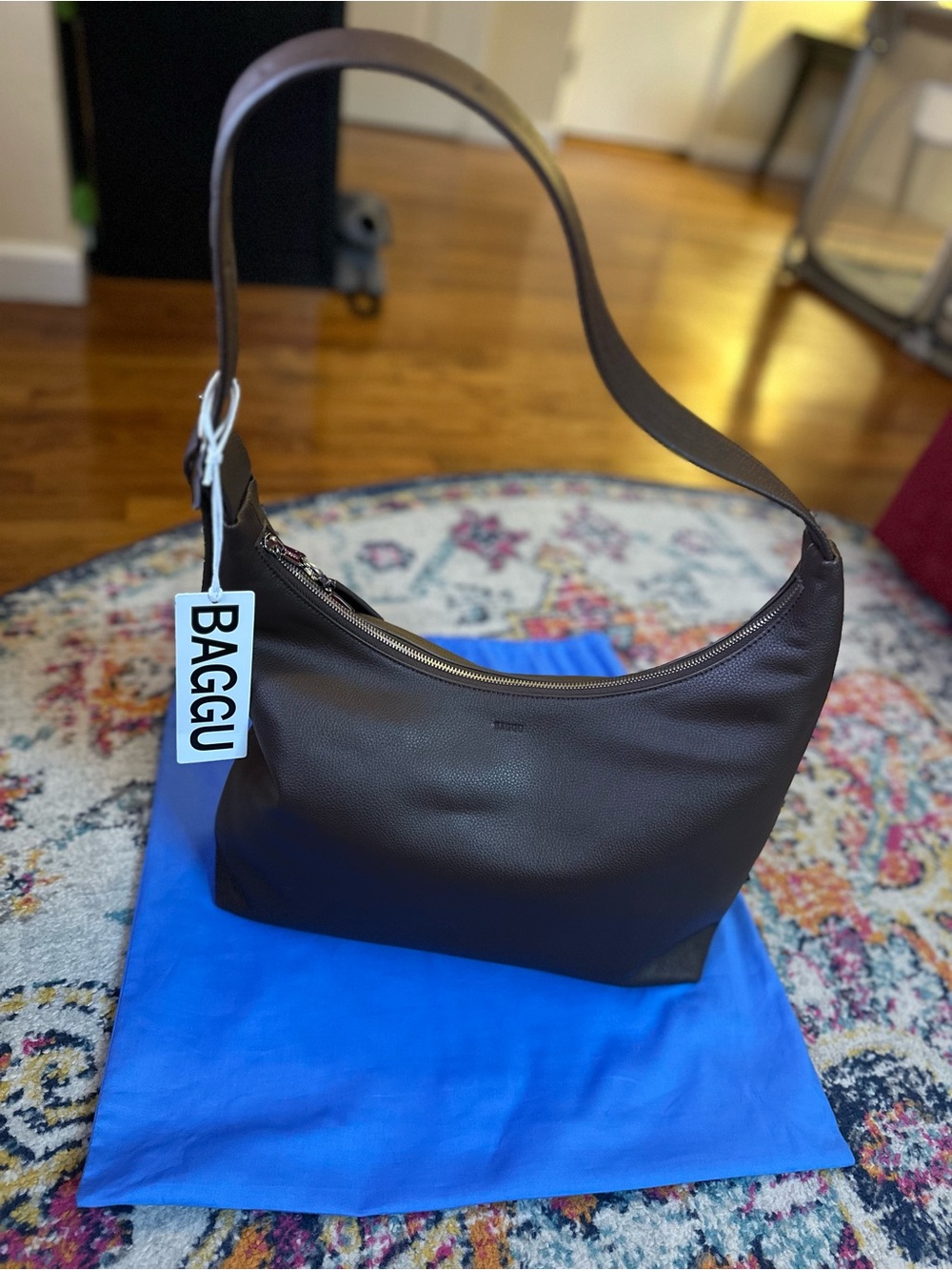 BAGGU Chocolate Brown Recycled Leather Shoulder Hobo - Picture 3 of 12